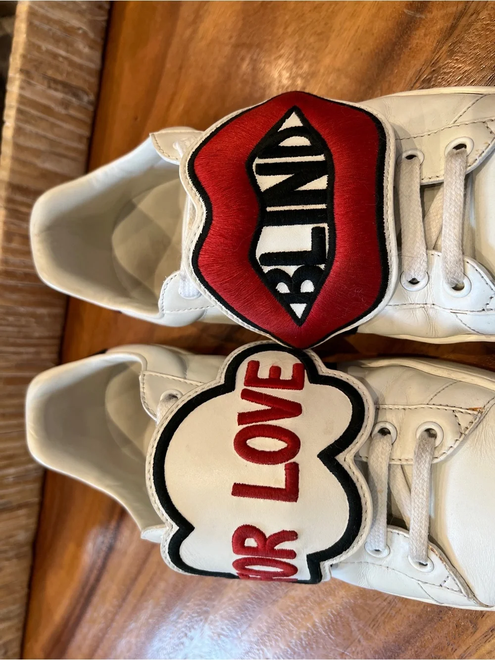 GUCCI Ace Sneakers “Blind For Love” 470012 White Leather Size 42 /US 9 Authentic - Picture 4 of 11